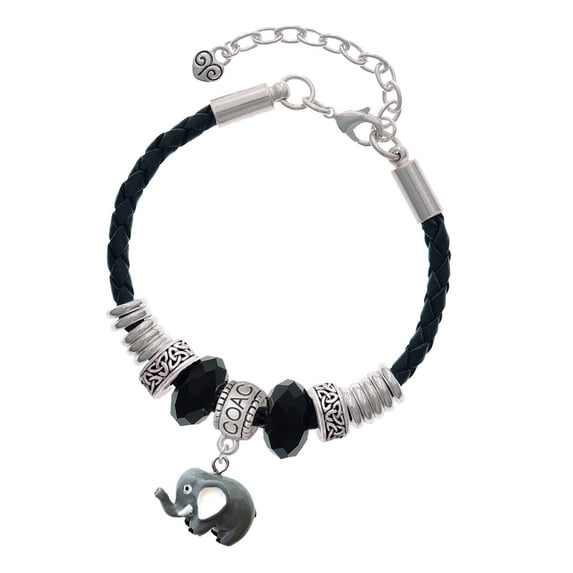 Delight Jewelry Resin Grey Elephant Coach Celtic Knot Leather Bead Bracelet, 7"+2" Extender