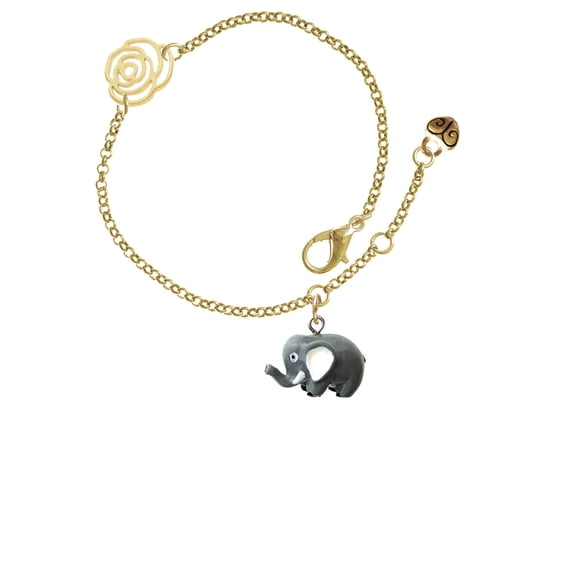 Delight Jewelry Resin Grey Elephant Gold-tone Rose Link Chain Bracelet, 6.25"+1.75" Extender