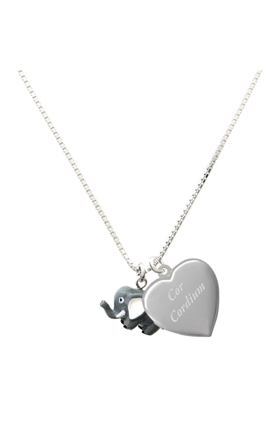 Resin Grey Elephant - Silver Plated Engraved Cor Cordium Heart Locket Necklace, 17.5"+2" Extender