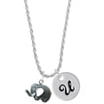 thumbnail image 1 of Delight Jewelry Resin Grey Elephant Silvertone Script Initial Disc - U - Charm Necklace, 20"+3", 1 of 4