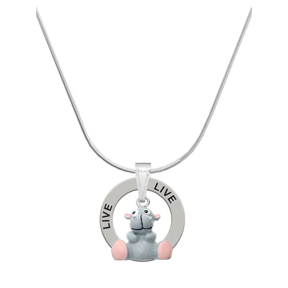 Delight Jewelry Resin Grey Hippopotamus Honey Live Ring Charm Necklace, 18"