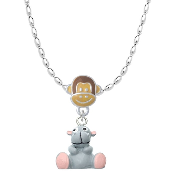 Delight Jewelry Resin Grey Hippopotamus Honey Mia Monkey Charm Necklace