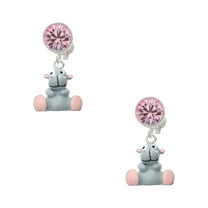 Delight Jewelry Resin Grey Hippopotamus Honey Pink Crystal Clip on Earrings