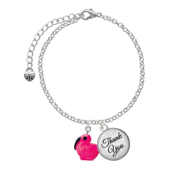 Delight Jewelry Resin Hot Pink Flamingo - Domed Thank You Charm Bracelet, 6"+2"