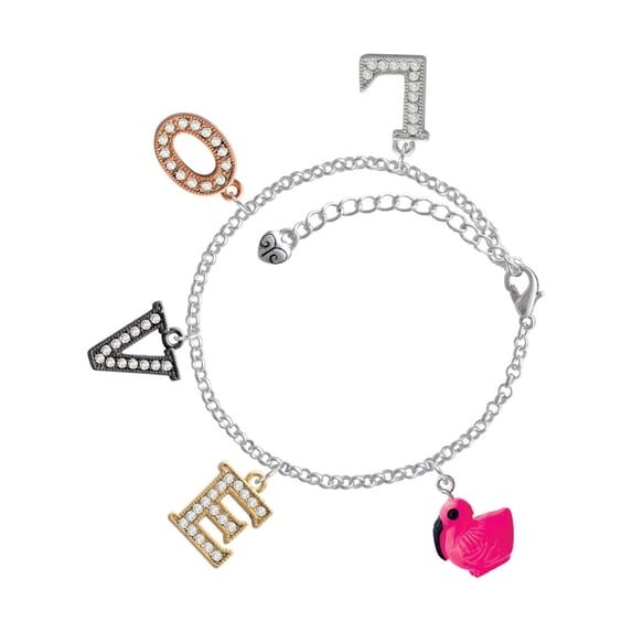 Delight Jewelry Resin Hot Pink Flamingo Multi-Colored Crystal Love Charm Bracelet
