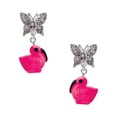 thumbnail image 1 of Delight Jewelry Resin Hot Pink Flamingo Silvertone Antiqued Butterfly Post Earrings, 1 of 4