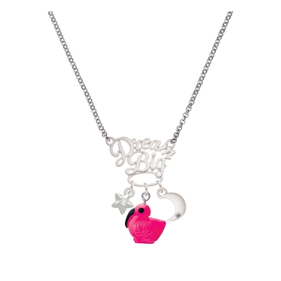 Delight Jewelry Resin Hot Pink Flamingo Silvertone Dream Big Pendant Necklace, 25"