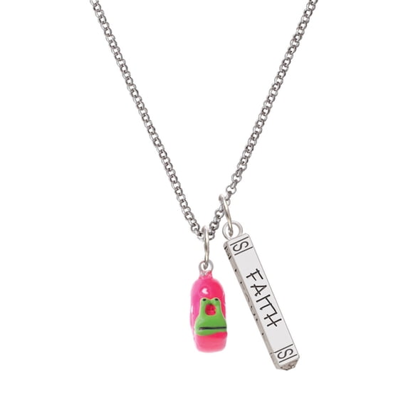 Delight Jewelry Resin Hot Pink Love Snail Silvertone Believe Faith Prayer Hope Bar Charm Necklace, 23"