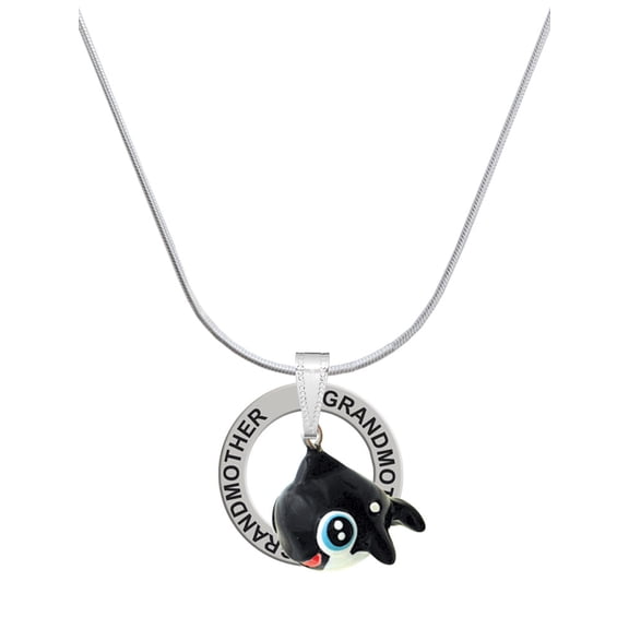 Delight Jewelry Resin Killer Whale Silvertone Grandmother Ring Charm Necklace, 18"