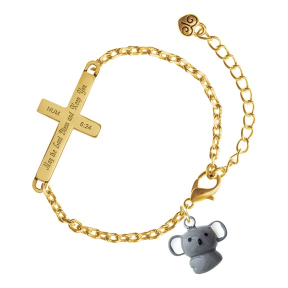 Delight Jewelry Resin Koala Bear - Gold Tone Numbers 6:24 May the Lord Bless You Engraved Cross Charm Bracelet, 6.5+1.5" Extender
