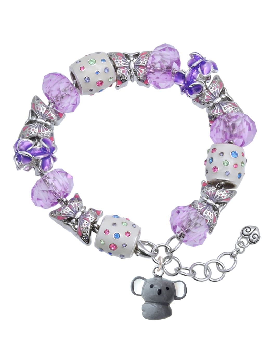 Delight Jewelry Resin Koala Bear Purple Butterfly Bead Charm Bracelet, 7"+1" Extender
