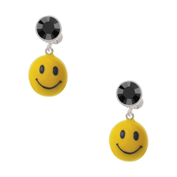 Delight Jewelry Resin Large 3-D Happy Face Black Crystal Clip on Earrings