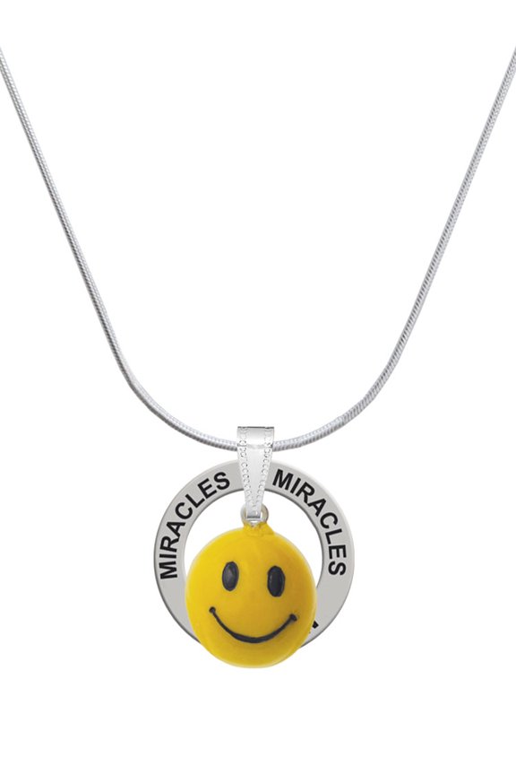 Resin Large 3-D Happy Face Miracles Ring Charm Necklace, 18"