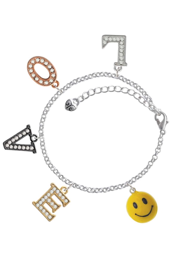 Resin Large 3-D Happy Face Multi-Colored Crystal Love Charm Bracelet