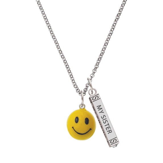 Delight Jewelry Resin Large 3-D Happy Face Silvertone Always My Sister Bar Charm Necklace, 23"