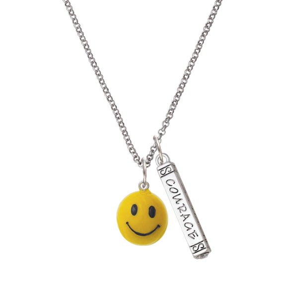 Delight Jewelry Resin Large 3-D Happy Face Silvertone Courage Strength Wisdom Honesty Bar Charm Necklace, 23"