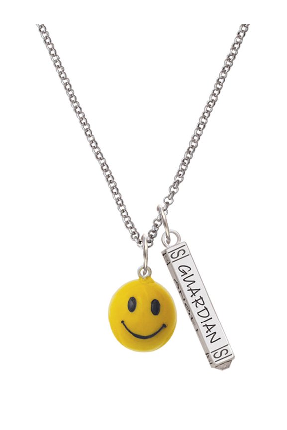 Resin Large 3-D Happy Face Silvertone Guardian Angel Bar Charm Necklace, 23"