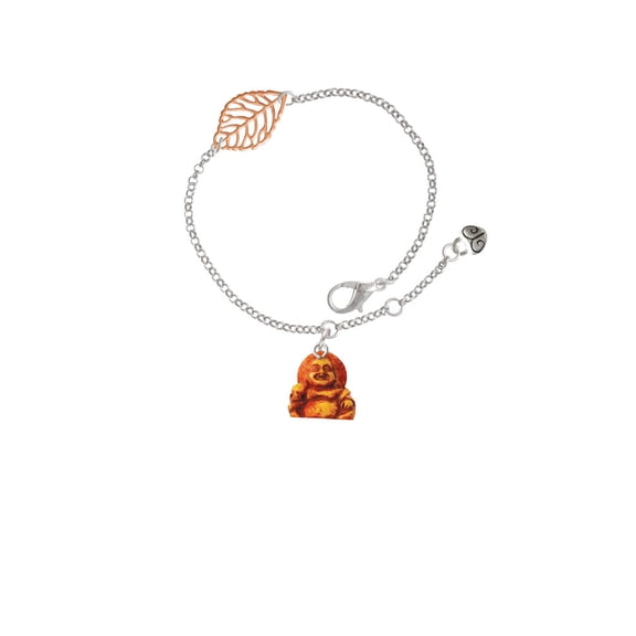 Delight Jewelry Resin Laughing Buddha - Rose Goldtone Leaf Delicate Bracelet, 6.25+1.75"