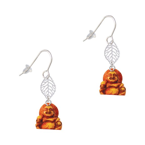 Delight Jewelry Resin Laughing Buddha Silvertone Leaf French Earrings