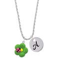 thumbnail image 1 of Delight Jewelry Resin Lime Green Daisy Flower with Hot Pink Ladybug Silvertone Script Initial Disc - A - Charm Necklace, 20"+3", 1 of 4