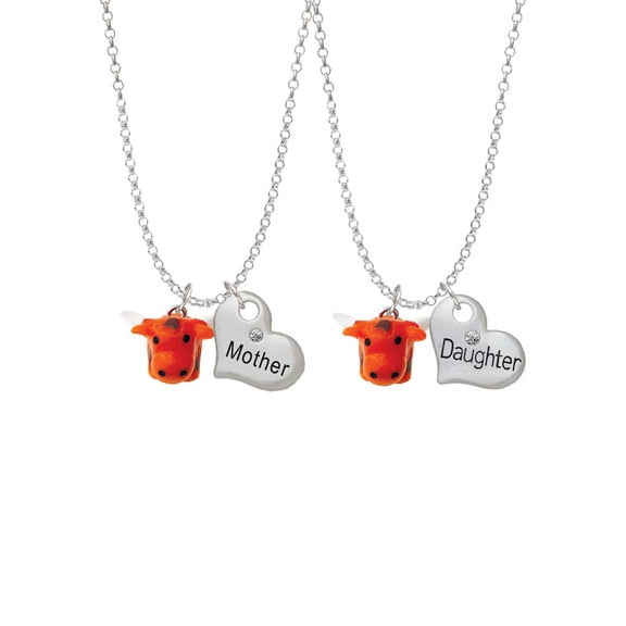 Delight Jewelry Resin Longhorn Mother & Daughter Heart Necklaces (Set of 2), 19"+2"