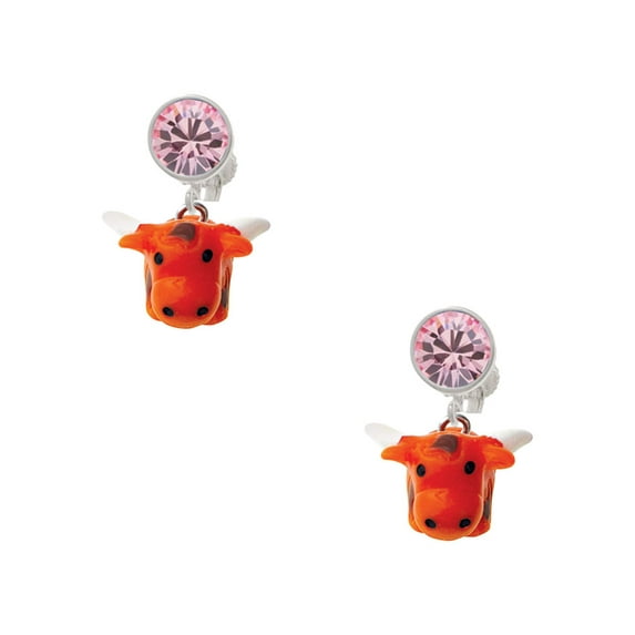 Delight Jewelry Resin Longhorn Pink Crystal Clip on Earrings