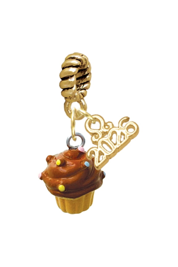 Resin Mini Vanilla Cupcake with Chocolate Frosting - Goldtone Plated Rope Charm Bead Dangle with Mini 2026