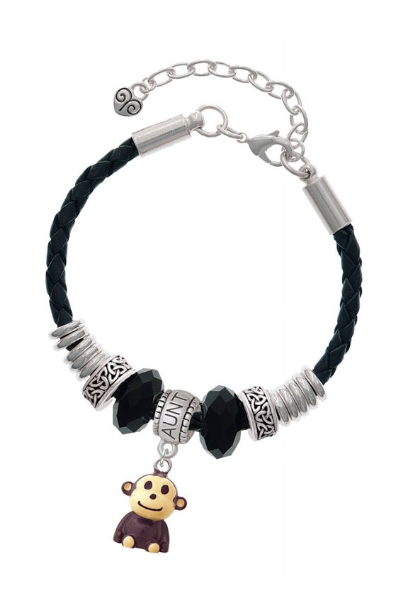 Resin Monkey Aunt Celtic Knot Leather Bead Bracelet, 7"+2" Extender