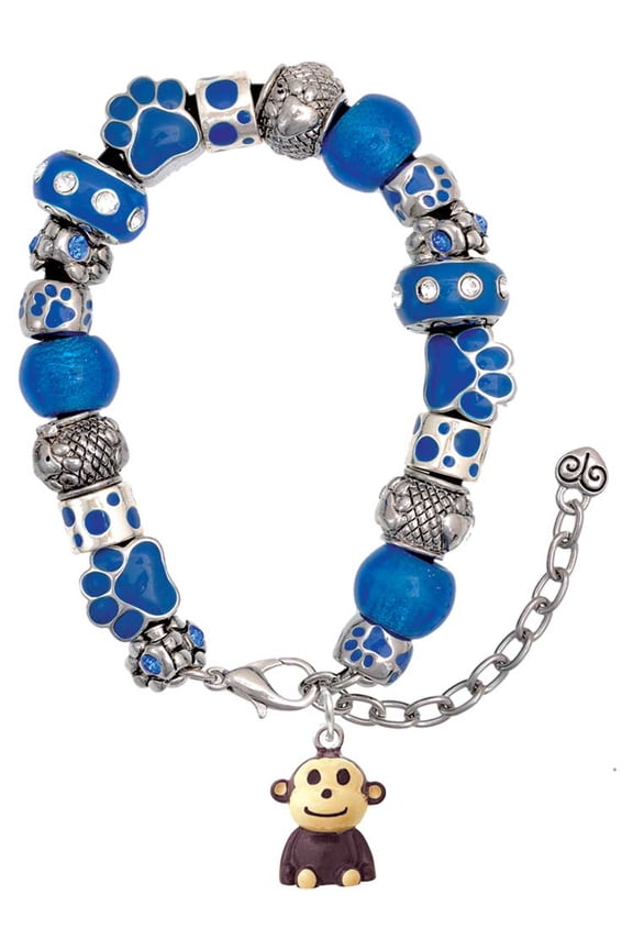 Resin Monkey Blue Paw Print Bead Bracelet, 7"+2"