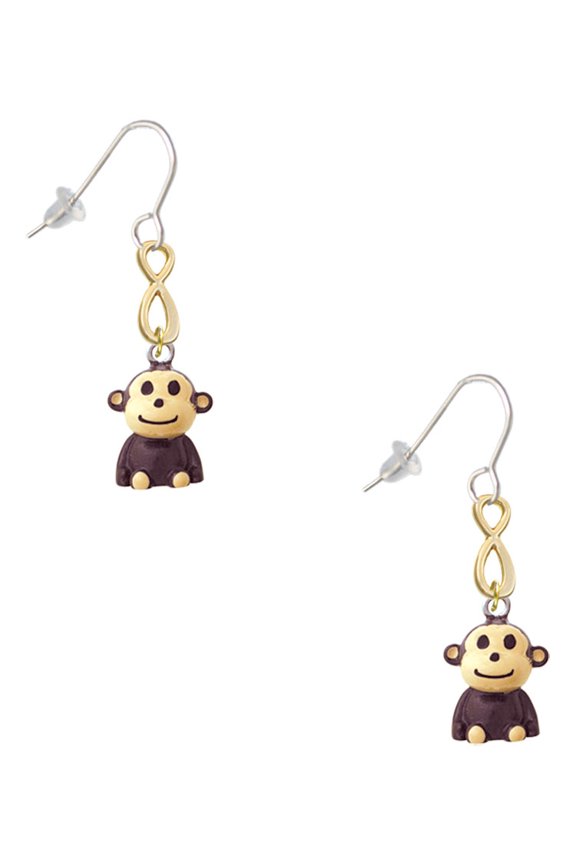 Resin Monkey Gold Tone Infinity French Earrings