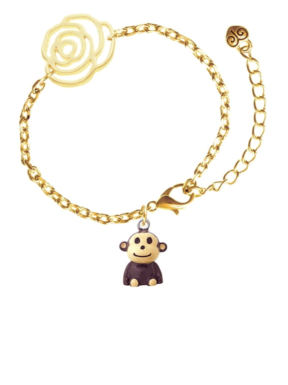 Resin Monkey Gold-tone Flower Link Chain Bracelet, 6.75"+2" Extender