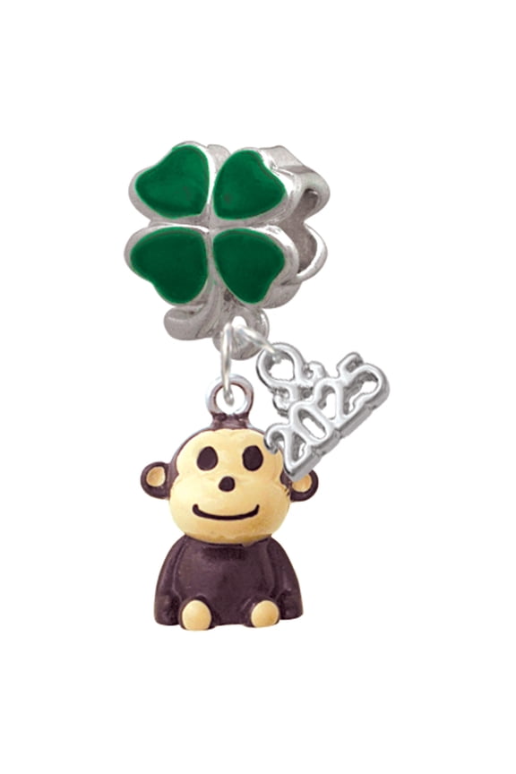 Resin Monkey - Good Luck Green Four Leaf Clover Charm Bead Dangle with Mini 2025