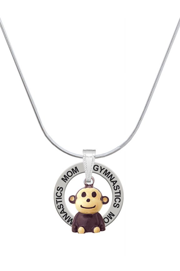 Resin Monkey Gymnastics Mom Ring Charm Necklace, 18"