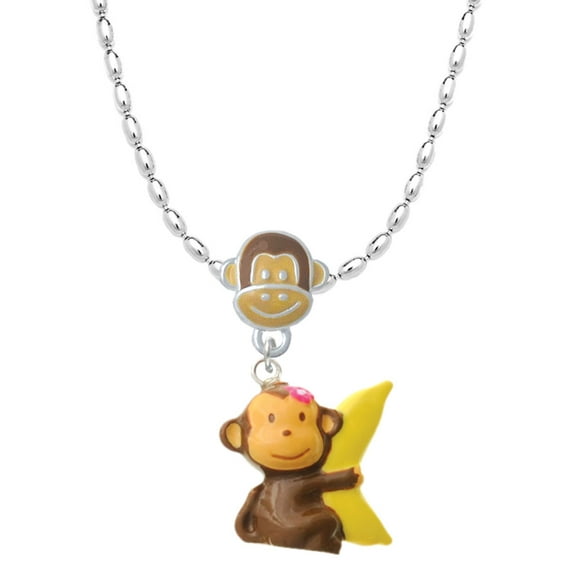 Delight Jewelry Resin Monkey Hugging a Banana Mia Monkey Charm Necklace