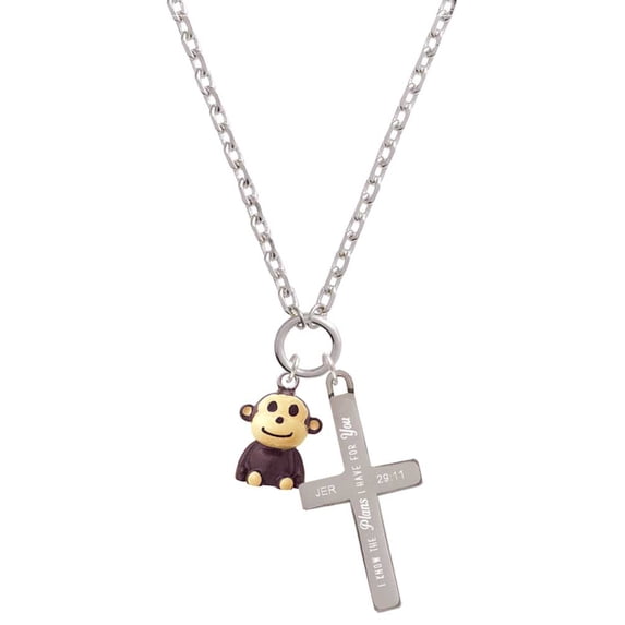 Delight Jewelry Resin Monkey I Have Plans for You Engraved Cross Zoey Necklace, 28"