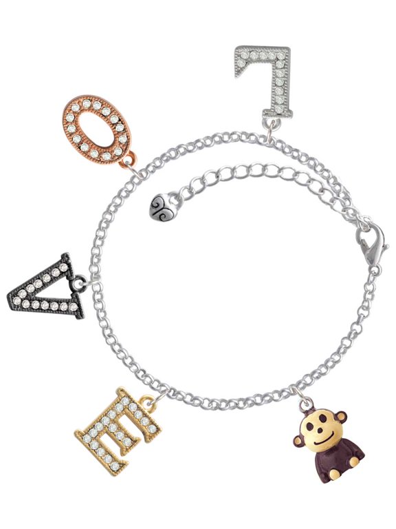 Resin Monkey Multi-Colored Crystal Love Charm Bracelet