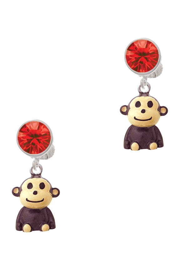 Resin Monkey Red Crystal Clip on Earrings