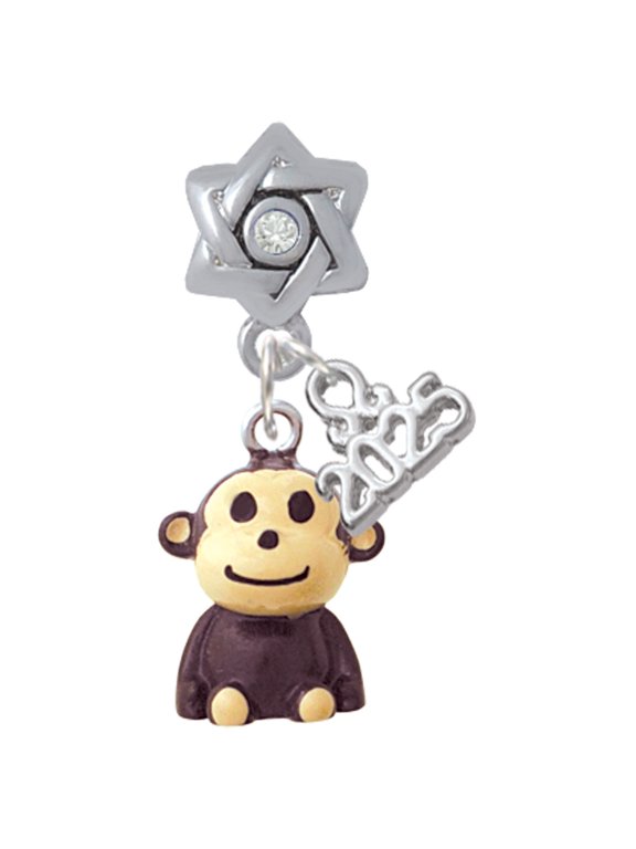 Resin Monkey - Silver-tone Clear Star of David Charm Bead Dangle with Mini 2025