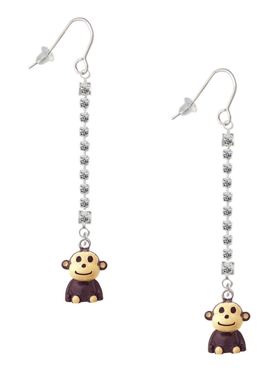 Resin Monkey - Silver-tone Long Sparkle Dangle French Earrings