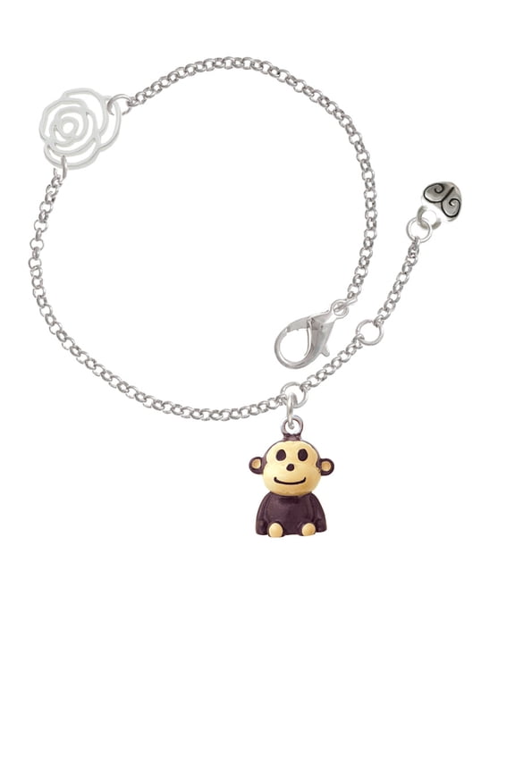 Resin Monkey Silver-tone Rose Link Chain Bracelet, 6.25"+1.75" Extender
