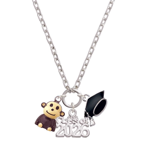 Delight Jewelry Resin Monkey - Silvertone Class of 2026 Graduation Zoey Charm Necklace, 28"