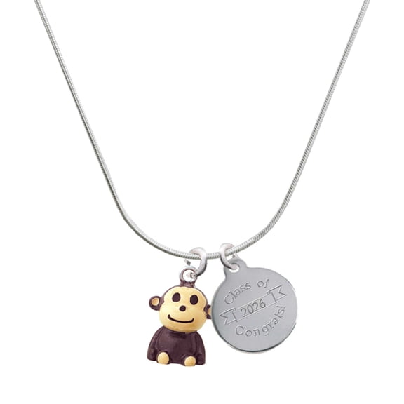 Delight Jewelry Resin Monkey - Silvertone Engraved Congrats Class of 2026 Charm Necklace, 18"