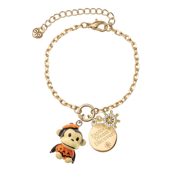 Delight Jewelry Resin Monkey in Pumpkin Costume Goldtone Discover Dream Explore Zoey Charm Bracelet, 6.5+2" Extender