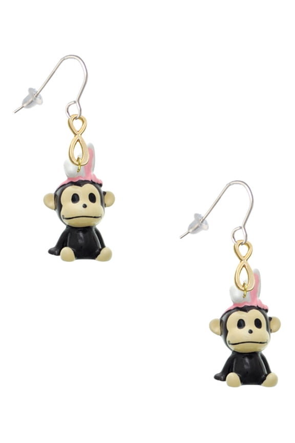 Resin Monkey with Bunny Ears Gold Tone Infinity French Earrings