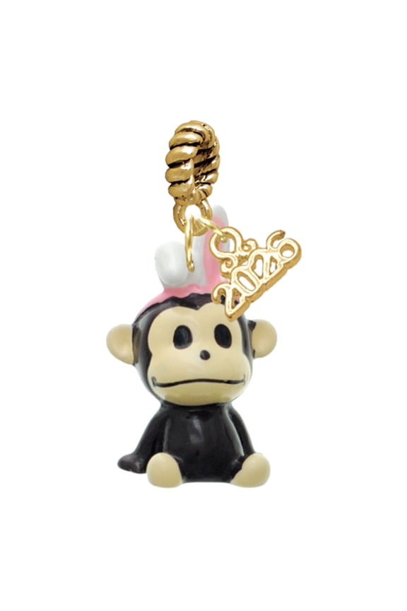 Resin Monkey with Bunny Ears - Goldtone Plated Rope Charm Bead Dangle with Mini 2026