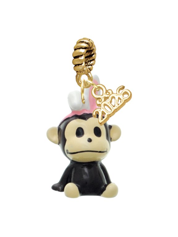 Resin Monkey with Bunny Ears - Goldtone Plated Rope Charm Bead Dangle with Mini 2026