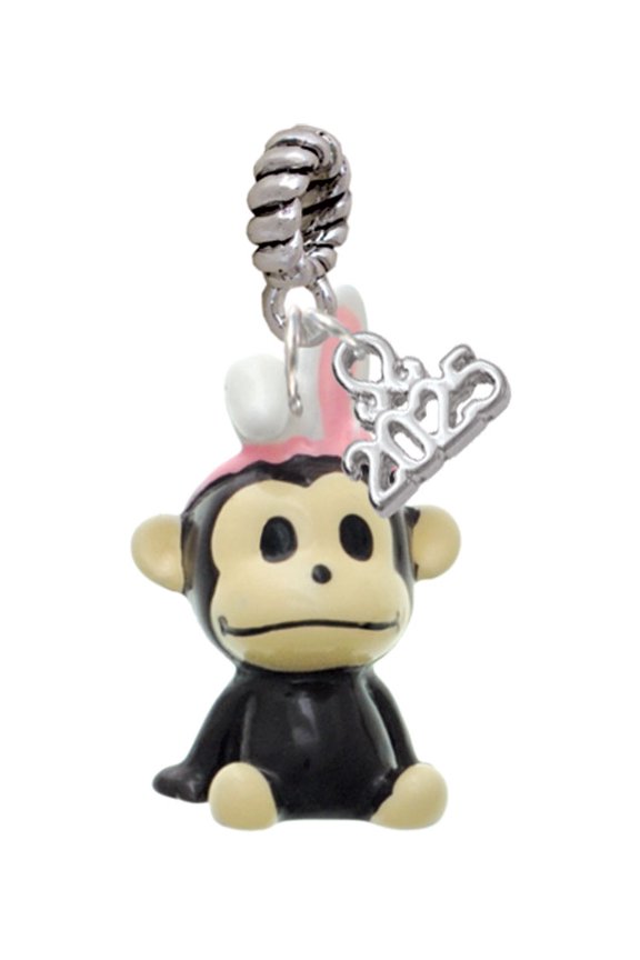 Resin Monkey with Bunny Ears - Silver-tone Rope Charm Bead Dangle with Mini 2025