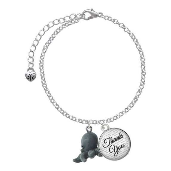 Delight Jewelry Resin Octopus - Domed Thank You Charm Bracelet, 6"+2"