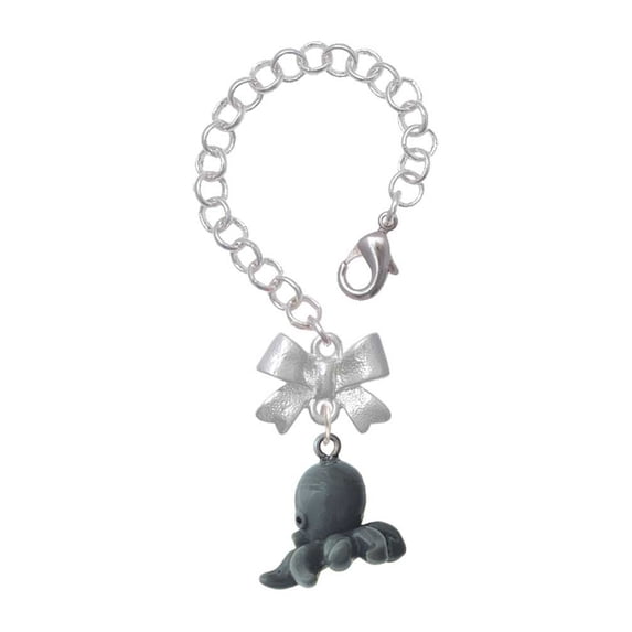 Delight Jewelry Resin Octopus - Silvertone Bow Charm Accessory for Tumblers and Thermal Cups