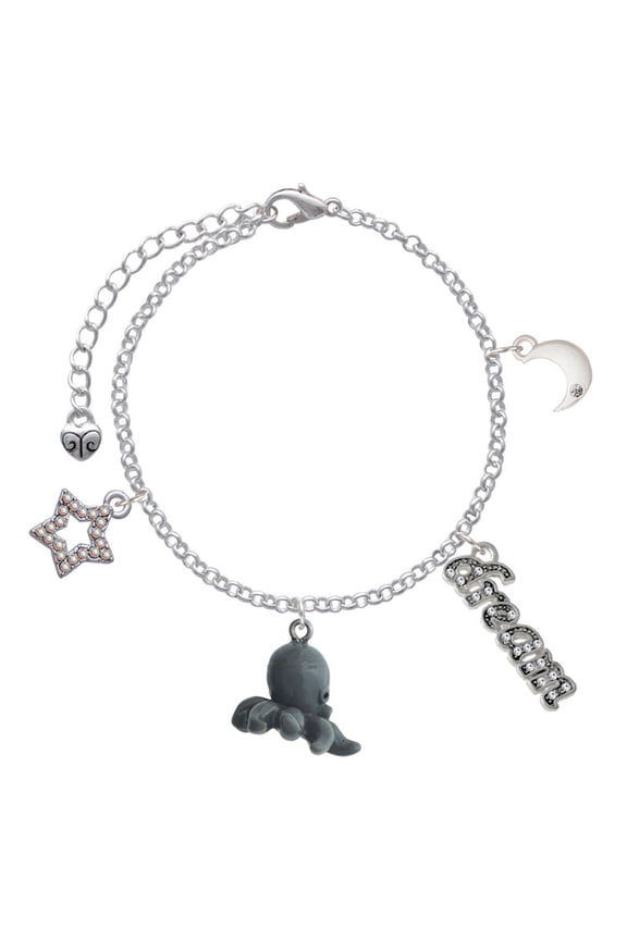 Resin Octopus Silvertone Dream Big Charm Bracelet, 7.5+2" Extender